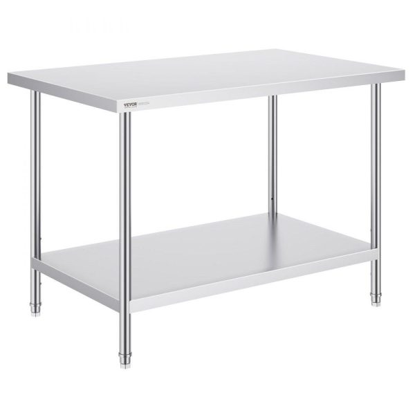 Restaurant Furniture | Stainless Steel Prep Table, 30 x 48 x 34 Inch, Heavy Duty Metal Worktable with 3 Adjustable Height Levels, Commercial Workstation for Kitchen Garage Restaurant Backyard Restaurant & Food Service Restaurant Furniture