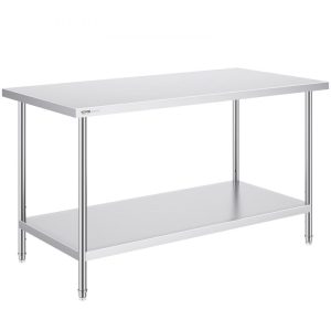 Restaurant Furniture | Stainless Steel Prep Table, 30 x 60 x 34 Inch, Heavy Duty Metal Worktable with 3 Adjustable Height Levels, Commercial Workstation for Kitchen Garage Restaurant Backyard Restaurant & Food Service Restaurant Furniture