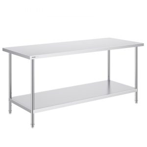 Restaurant Furniture | Stainless Steel Prep Table, 30 x 72 x 34 Inch, Heavy Duty Metal Worktable with 3 Adjustable Height Levels, Commercial Workstation for Kitchen Garage Restaurant Backyard Restaurant & Food Service Restaurant Furniture