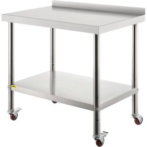 Restaurant Furniture | Stainless Steel Prep Table, 36 x 24 x 35 Inch, 440lbs Load Capacity Heavy Duty Metal Worktable with Backsplash Adjustable Undershelf & 4 Casters, Commercial Workstation for Kitchen Restaurant Restaurant & Food Service Restaurant Furniture