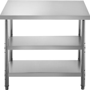 Restaurant Furniture | Stainless Steel Prep Table, 48x18x33 in Commercial Stainless Steel Table, 2 Adjustable Undershelf BBQ Prep Table, Heavy Duty Kitchen Work Table, for Garage, Home, Warehouse, and Kitchen Silver Restaurant & Food Service Restaurant Furniture