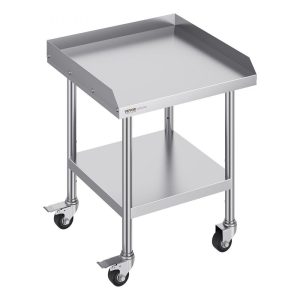 Restaurant Furniture | Stainless Steel Work Table, 24 x 24 x 30 Inch Commercial Food Prep Worktable with 4 Wheels, Casters, 3-Sided Backsplash Heavy Duty Prep Worktable, Metal Work Table for Restaurant Home Hotel Restaurant & Food Service Restaurant Furniture