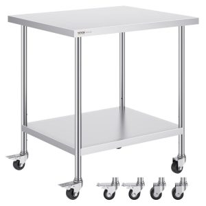 Restaurant Furniture | Stainless Steel Work Table 30 x 18 x 38 Inch, with 4 Wheels, 3 Adjustable Height Levels, Heavy Duty Food Prep Worktable for Commercial Kitchen Restaurant, Silver Restaurant & Food Service Restaurant Furniture