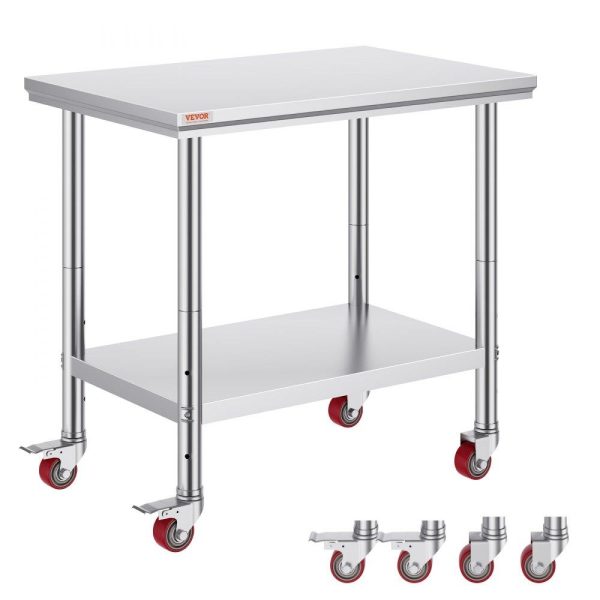 Restaurant Furniture | Stainless Steel Work Table 36×24 Inch with 4 Wheels Commercial Food Prep Worktable with Casters Heavy Duty Work Table for Commercial Kitchen Restaurant Restaurant & Food Service Restaurant Furniture