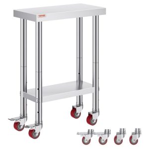 Restaurant Furniture | Stainless Steel Work Table with Wheels 24 x 12 x 32 Inch Prep Table with 4 Casters Heavy Duty Work Table for Commercial Kitchen Restaurant Business Restaurant & Food Service Restaurant Furniture