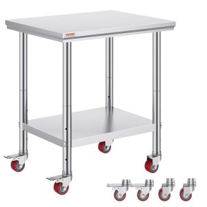 Restaurant Furniture | Stainless Steel Work Table with Wheels 24 x 30 Prep Table with casters Heavy Duty Work Table for Commercial Kitchen Restaurant Business (24 x 30 x 33.8 Inch) Restaurant & Food Service Restaurant Furniture