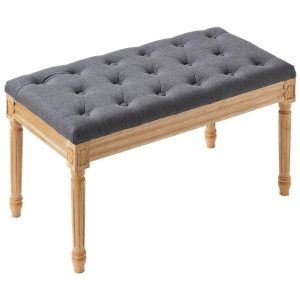 Restaurant Furniture | Upholstered Bench, 16″W Ottoman Bench, End of Bed Bench with Foam Padded Cushion and Rubberwood Legs, Tufted Footrest Stool Entryway Bench for Dining Room, Living Room, Bedroom, Hallway, Gray Dark Gray Restaurant & Food Service Dark Gray