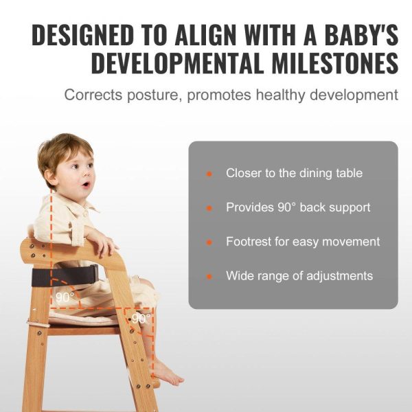 Restaurant Furniture | Wooden High Chair for Babies & Toddlers, Convertible Adjustable Feeding Chair, Eat & Grow High Chair with Seat Cushion, Portable Baby Dining Booster Seat, Beech Wood Toddler Chair, Natural Restaurant & Food Service Restaurant Furniture