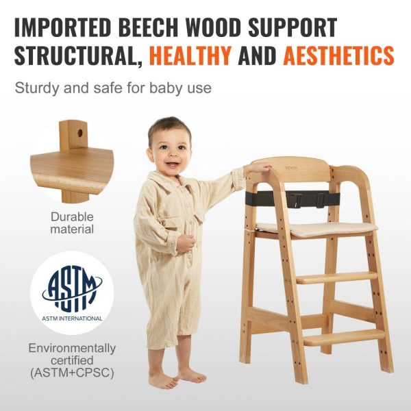 Restaurant Furniture | Wooden High Chair for Babies & Toddlers, Convertible Adjustable Feeding Chair, Eat & Grow High Chair with Seat Cushion, Portable Baby Dining Booster Seat, Beech Wood Toddler Chair, Natural Restaurant & Food Service Restaurant Furniture