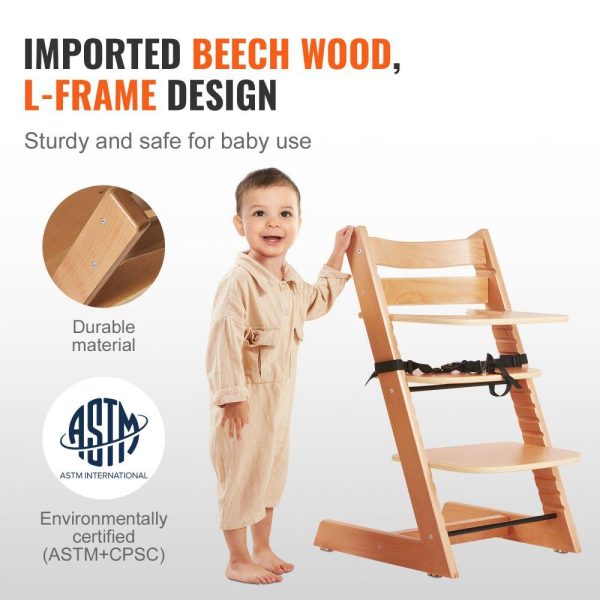 Restaurant Furniture | Wooden High Chair for Babies & Toddlers, Convertible Adjustable Feeding Chair, Eat & Grow High Chair with Tray, Grow with Kid Portable Baby Dining Booster Seat, Beech Wood Toddler Chair, Natural Restaurant & Food Service Restaurant Furniture