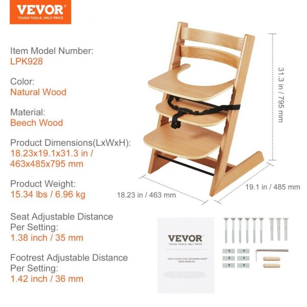 Restaurant Furniture | Wooden High Chair for Babies & Toddlers, Convertible Adjustable Feeding Chair, Eat & Grow High Chair with Tray, Grow with Kid Portable Baby Dining Booster Seat, Beech Wood Toddler Chair, Natural Restaurant & Food Service Restaurant Furniture