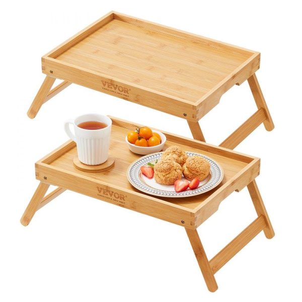 Smallwares | 2-Pack Bed Tray Table with Foldable Legs, Bamboo Breakfast Tray for Sofa, Bed, Eating, Snacking, and Working, Folding Serving Laptop Desk Tray, Portable Food Snack Platter for Picnic, 15.7″x11″ Restaurant & Food Service Smallwares