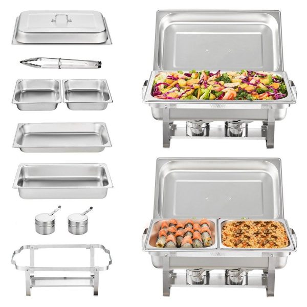 Smallwares | 2-Pack Rectangle Chafing Dish Set 2 Full-Size 8Qt Pan 4 Half-Size 4Qt Pans Restaurant & Food Service Smallwares