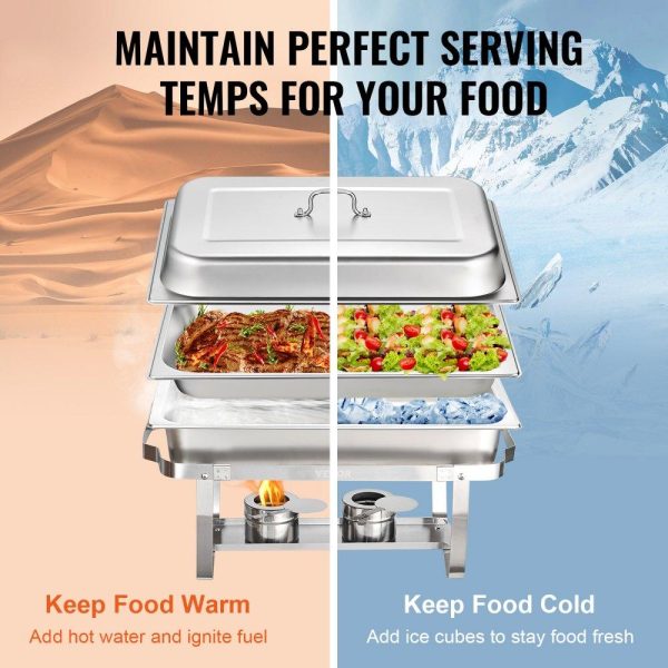 Smallwares | 2-Pack Rectangle Chafing Dish Set 2 Full-Size 8Qt Pan 4 Half-Size 4Qt Pans Restaurant & Food Service Smallwares