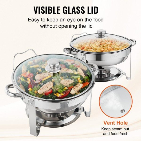 Smallwares | 2-Pack Round Chafing Dish Set with Full-Size 4Qt Pan Glass Lid Fuel Holder Restaurant & Food Service Smallwares