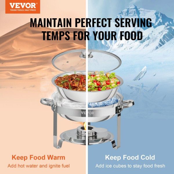 Smallwares | 2-Pack Round Chafing Dish Set with Full-Size 4Qt Pan Glass Lid Fuel Holder Restaurant & Food Service Smallwares