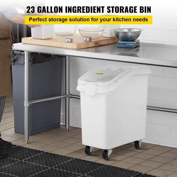 Smallwares | 27 Gallon Ingredient Storage Bin 500 Cup Ingredient Bin with Scoop and Sliding Lid Commercial Food Container Ideal for Kitchen, White Restaurant & Food Service Smallwares