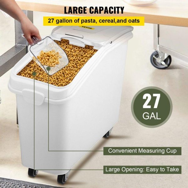 Smallwares | 27 Gallon Ingredient Storage Bin 500 Cup Ingredient Bin with Scoop and Sliding Lid Commercial Food Container Ideal for Kitchen, White Restaurant & Food Service Smallwares