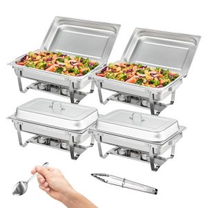 Smallwares | 4-Pack Rectangle Chafing Dish Set with Full-Size 8Qt Pan Frame Fuel Holder Restaurant & Food Service Smallwares