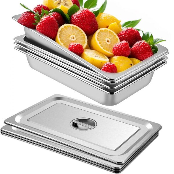 Smallwares | 4 Pack Steam Table Pans 20.9 x 12.8 x 3.9 Inch Deep Steam Table Pan Full Size 13L Deep Food Container Stainless Steel Oven Tray Hotel Pans Anti-Jam Steam Table Food Pan Restaurant & Food Service Smallwares