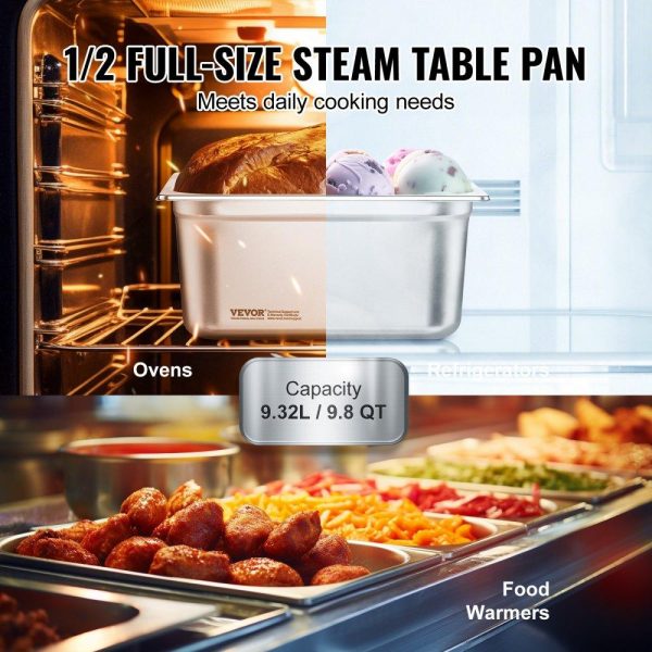 Smallwares | 6 Pack Hotel Pans, 1/2 Size Anti-Jam Steam Pan, 0.8mm Thick Stainless Steel Restaurant Steam Table Pan, 6-Inch Deep Commercial Table Pan, Catering Storage Food Pan, for Industrial & Scientific Restaurant & Food Service Smallwares