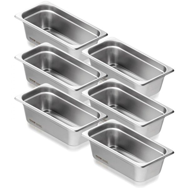 Smallwares | 6 Pack Hotel Pans, 1/3 Size Anti-Jam Steam Pan, 0.8mm Thick Stainless Steel Restaurant Steam Table Pan, 4-Inch Deep Commercial Table Pan, Catering Storage Food Pan, for Industrial & Scientific Restaurant & Food Service Smallwares