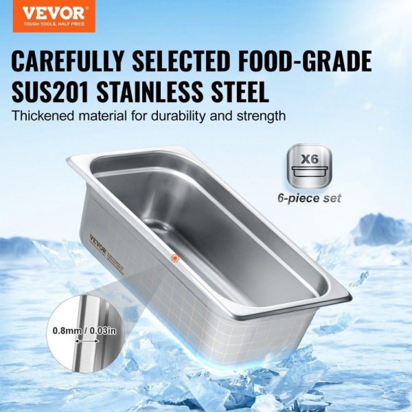 Smallwares | 6 Pack Hotel Pans, 1/3 Size Anti-Jam Steam Pan, 0.8mm Thick Stainless Steel Restaurant Steam Table Pan, 4-Inch Deep Commercial Table Pan, Catering Storage Food Pan, for Industrial & Scientific Restaurant & Food Service Smallwares