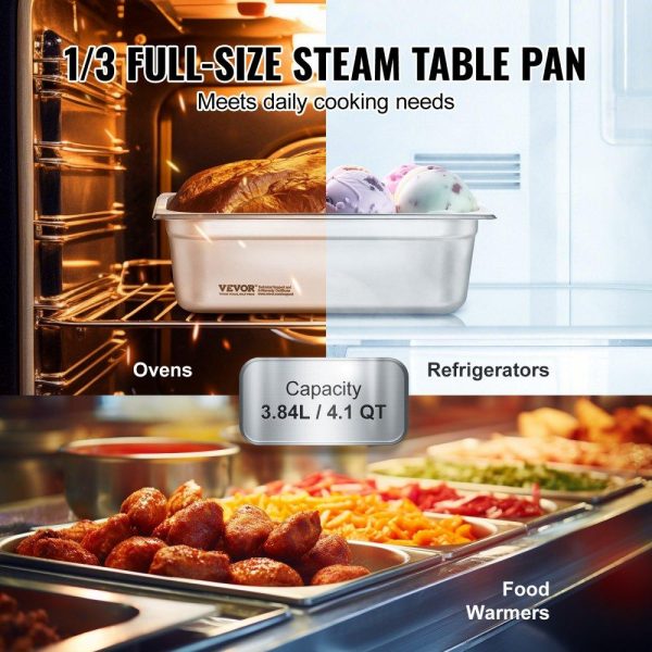 Smallwares | 6 Pack Hotel Pans, 1/3 Size Anti-Jam Steam Pan, 0.8mm Thick Stainless Steel Restaurant Steam Table Pan, 4-Inch Deep Commercial Table Pan, Catering Storage Food Pan, for Industrial & Scientific Restaurant & Food Service Smallwares