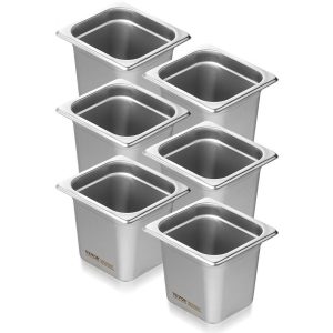 Smallwares | 6 Pack Hotel Pans, 1/6  Size Anti-Jam Steam Pan, 0.8mm Thick Stainless Steel Restaurant Steam Table Pan, 6-Inch Deep Commercial Table Pan, Catering Storage Food Pan, for Industrial & Scientific Restaurant & Food Service Smallwares