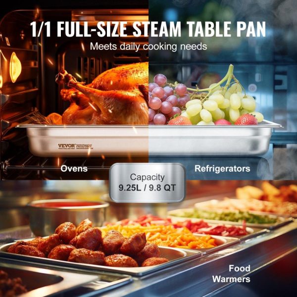 Smallwares | 6 Pack Hotel Pans, Full Size Anti-Jam Steam Pan, 0.8mm Thick Stainless Steel Restaurant Steam Table Pan, 2.5-Inch Deep Commercial Table Pan, Catering Storage Food Pan, for Industrial & Scientifi Restaurant & Food Service Smallwares