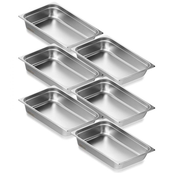 Smallwares | 6 Pack Hotel Pans, Full Size Anti-Jam Steam Pan, 0.8mm Thick Stainless Steel Restaurant Steam Table Pan, 4-Inch Deep Commercial Table Pan, Catering Storage Food Pan, for Industrial & Scientific Restaurant & Food Service Smallwares