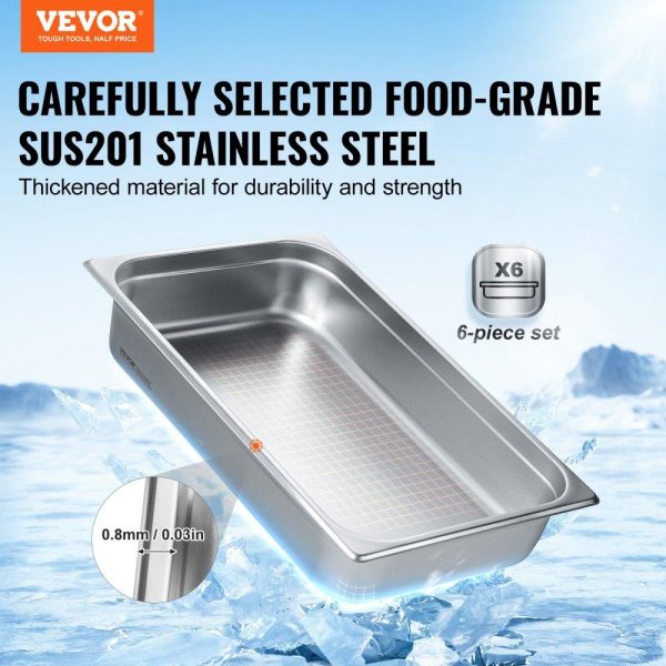 Smallwares | 6 Pack Hotel Pans, Full Size Anti-Jam Steam Pan, 0.8mm Thick Stainless Steel Restaurant Steam Table Pan, 4-Inch Deep Commercial Table Pan, Catering Storage Food Pan, for Industrial & Scientific Restaurant & Food Service Smallwares