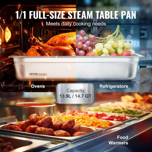 Smallwares | 6 Pack Hotel Pans, Full Size Anti-Jam Steam Pan, 0.8mm Thick Stainless Steel Restaurant Steam Table Pan, 4-Inch Deep Commercial Table Pan, Catering Storage Food Pan, for Industrial & Scientific Restaurant & Food Service Smallwares