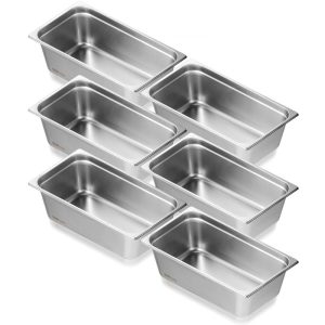 Smallwares | 6 Pack Hotel Pans, Full Size Anti-Jam Steam Pan, 0.8mm Thick Stainless Steel Restaurant Steam Table Pan, 6-Inch Deep Commercial Table Pan, Catering Storage Food Pan, for Industrial & Scientific Restaurant & Food Service Smallwares