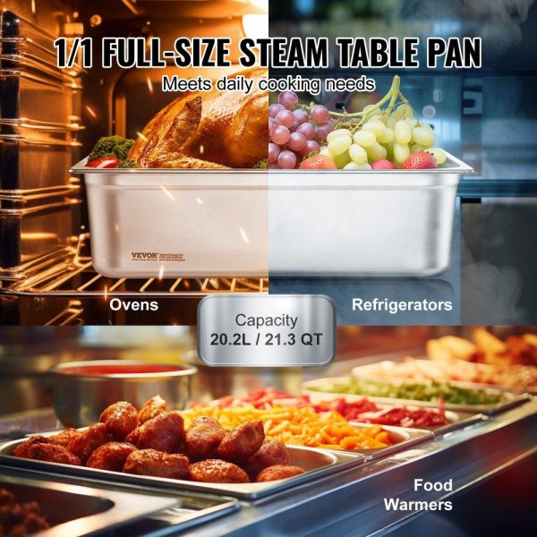 Smallwares | 6 Pack Hotel Pans, Full Size Anti-Jam Steam Pan, 0.8mm Thick Stainless Steel Restaurant Steam Table Pan, 6-Inch Deep Commercial Table Pan, Catering Storage Food Pan, for Industrial & Scientific Restaurant & Food Service Smallwares