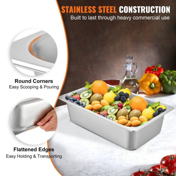 Smallwares | 6 Pack Steam Table Pans 20.9 x 12.8 x 5.9 Inch Deep Steam Table Pan Full Size 20.5L Deep Food Container Stainless Steel Oven Tray Hotel Pans Anti-Jam Steam Table Food Pan Restaurant & Food Service Smallwares