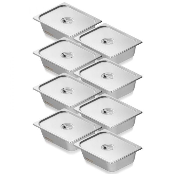 Smallwares | 8 Pack Hotel Pans, 1/2 Size Anti-Jam Steam Pan with Lid, 0.8mm Thick Stainless Steel Steam Table Pan, 4-Inch Deep Commercial Table Pan, Catering Storage Food Pan, for Industrial & Scientific Restaurant & Food Service Smallwares