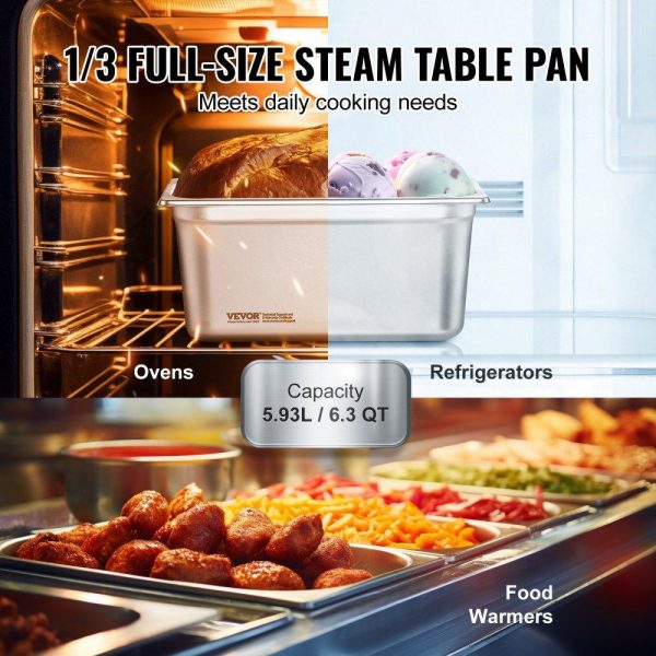 Smallwares | 8 Pack Hotel Pans, 1/3 Size Anti-Jam Steam Pan with Lid, 0.8mm Thick Stainless Steel Steam Table Pan, 6-Inch Deep Commercial Table Pan, Catering Storage Food Pan, for Industrial & Scientific Restaurant & Food Service Smallwares