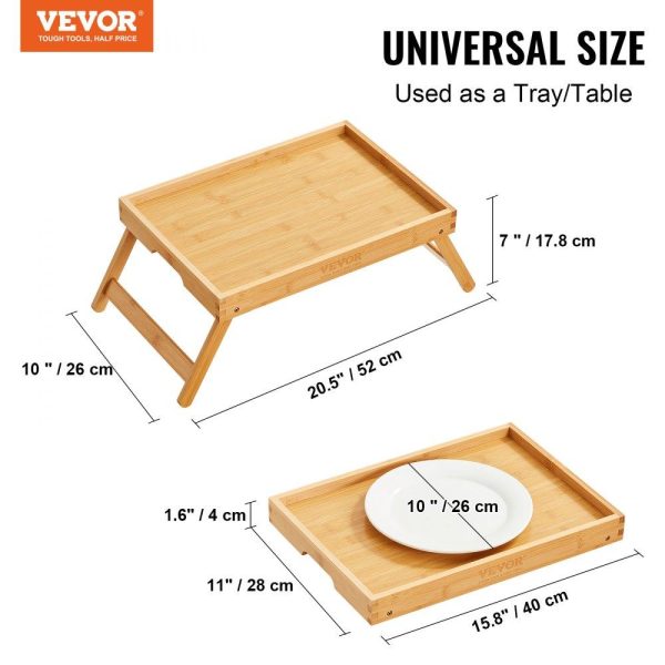 Smallwares | Bed Tray Table with Foldable Legs, Bamboo Breakfast Tray for Sofa, Bed, Eating, Snacking, and Working, Folding Serving Laptop Desk Tray, Portable Food Snack Platter for Picnic, 15.7″ x 11″ Restaurant & Food Service Smallwares