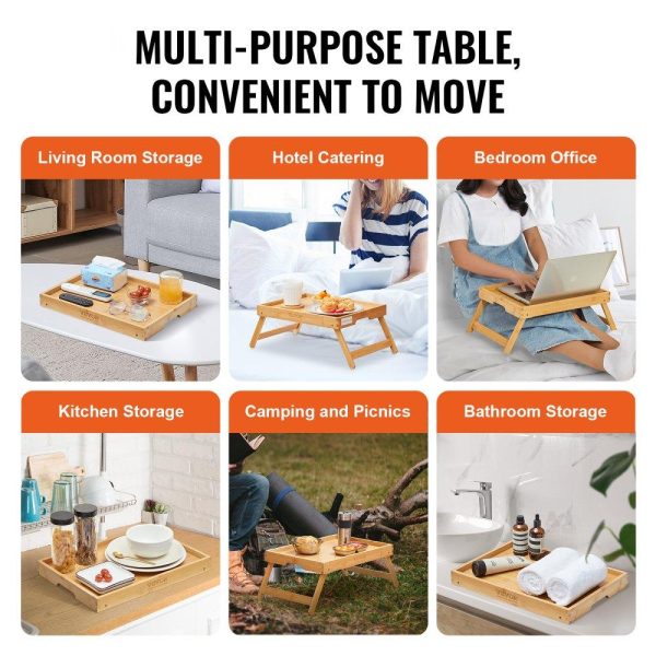 Smallwares | Bed Tray Table with Foldable Legs, Bamboo Breakfast Tray for Sofa, Bed, Eating, Snacking, and Working, Folding Serving Laptop Desk Tray, Portable Food Snack Platter for Picnic, 15.7″ x 11″ Restaurant & Food Service Smallwares