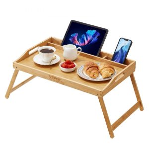 Smallwares | Bed Tray Table with Foldable Legs & Media Slot, Bamboo Breakfast Tray for Sofa, Bed, Eating, Snacking, and Working, Serving Laptop Desk Tray TV Tray, Portable Food Snack Platter, 21.6″ x 13.8″ Restaurant & Food Service Smallwares