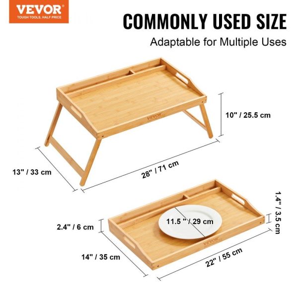 Smallwares | Bed Tray Table with Foldable Legs & Media Slot, Bamboo Breakfast Tray for Sofa, Bed, Eating, Snacking, and Working, Serving Laptop Desk Tray TV Tray, Portable Food Snack Platter, 21.6″ x 13.8″ Restaurant & Food Service Smallwares