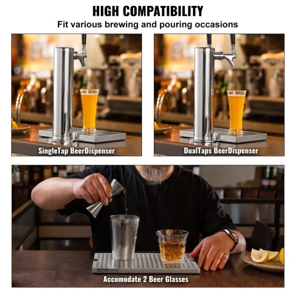 Smallwares | Beer Drip Tray, 304 Stainless Steel Kegerator Drip Trays with 4 Non-Slip Rubber Pads and Detachable Cover, Heat / Cold Resistant Beer Tower Drip Pan for Bar Restaurant Coffee Shop Home Restaurant & Food Service Smallwares