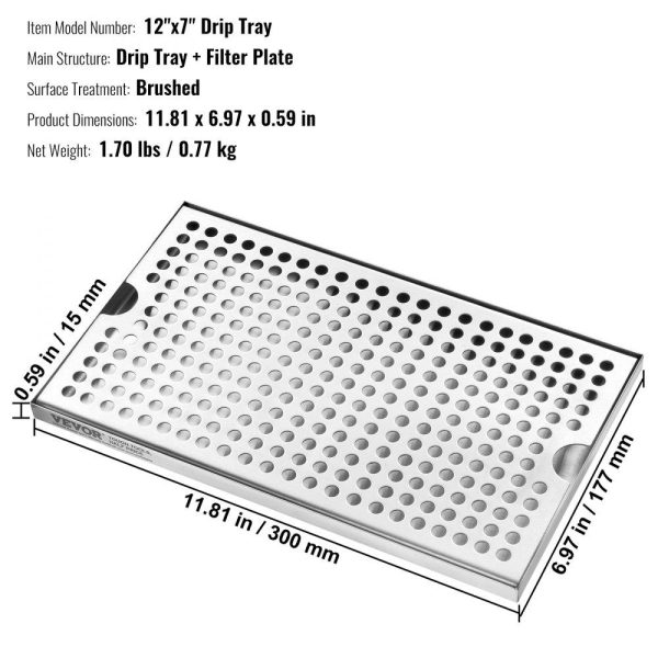 Smallwares | Beer Drip Tray, 304 Stainless Steel Kegerator Drip Trays with 4 Non-Slip Rubber Pads and Detachable Cover, Heat / Cold Resistant Beer Tower Drip Pan for Bar Restaurant Coffee Shop Home Restaurant & Food Service Smallwares