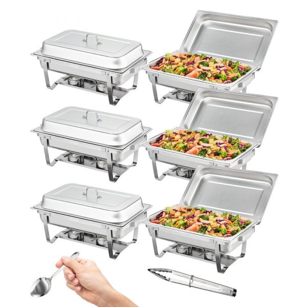 Smallwares | Chafing Dish Buffet Set, 8 Qt 6 Pack, Stainless Chafer with 6 Full Size Pans, Rectangle Catering Warmer Server with Lid Water Pan Folding Stand Fuel Holder Tray Spoon Clip, at Least 8 People Eac Restaurant & Food Service Smallwares