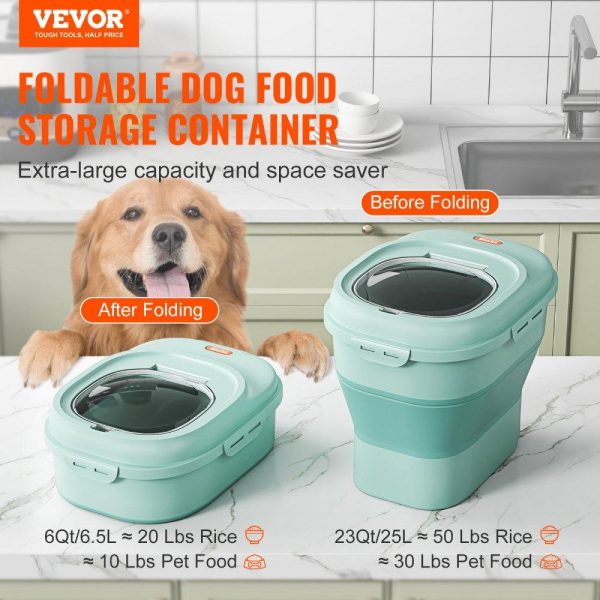 Smallwares | Collapsible Dog Food Storage Container, 50 lbs Capacity Large Dispenser Bin with Attachable Casters, Airtight Lid Kitchen Rice Cereal Flour Bin, Pet food Containers For Cat, Bird, Other Pet Food Restaurant & Food Service Smallwares