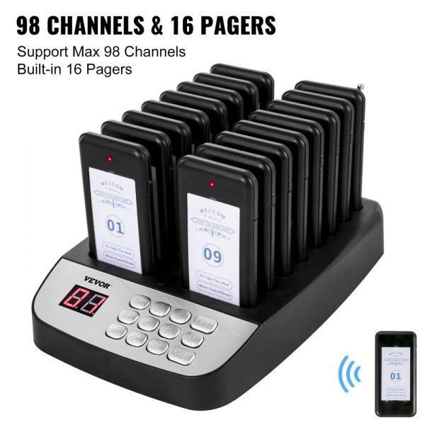 Smallwares | F100 Restaurant Pager System 16 Pagers, Max 98 Beepers Wireless Calling System, Set with Vibration, Flashing and Buzzer for Church, Nurse,Hospital & Hotel Restaurant & Food Service Smallwares