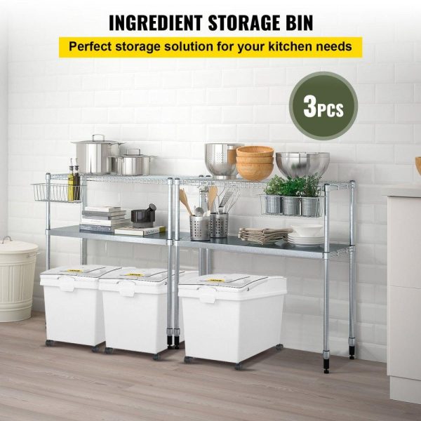 Smallwares | Ingredient Bin, 10.5 Gallons Capacity Ingredient Storage Bin, PP Material Flour Bins On Wheels, White Shelf Ingredient Bin with Scoop and Sliding Lid, Commercial Storage Bins 3 Pcs/Set Restaurant & Food Service Smallwares