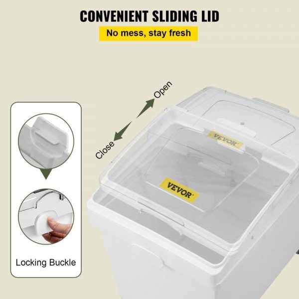 Smallwares | Ingredient Bin, 10.5 Gallons Capacity Ingredient Storage Bin, PP Material Flour Bins On Wheels, White Shelf Ingredient Bin with Scoop and Sliding Lid, Commercial Storage Bins 3 Pcs/Set Restaurant & Food Service Smallwares