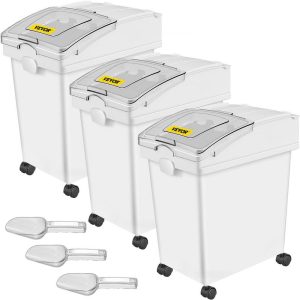 Smallwares | Ingredient Bin, 6.6 Gallons Capacity Ingredient Storage Bin, 3 Pcs/Set, PP Material Flour Bins On Wheels, White Shelf Ingredient Bin with Scoop and Sliding Lid, Commercial Storage Bins Restaurant & Food Service Smallwares